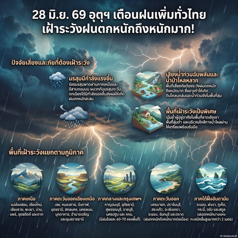 ⛈☔กรมอุตุนิยมวิทยาเตือนฝนเพิ่มทั่วไทย จับตาฝนตกหนักถึงหนักมาก เสี่ยงน้ำท่วมฉับพลัน-น้ำป่าไหลหลาก